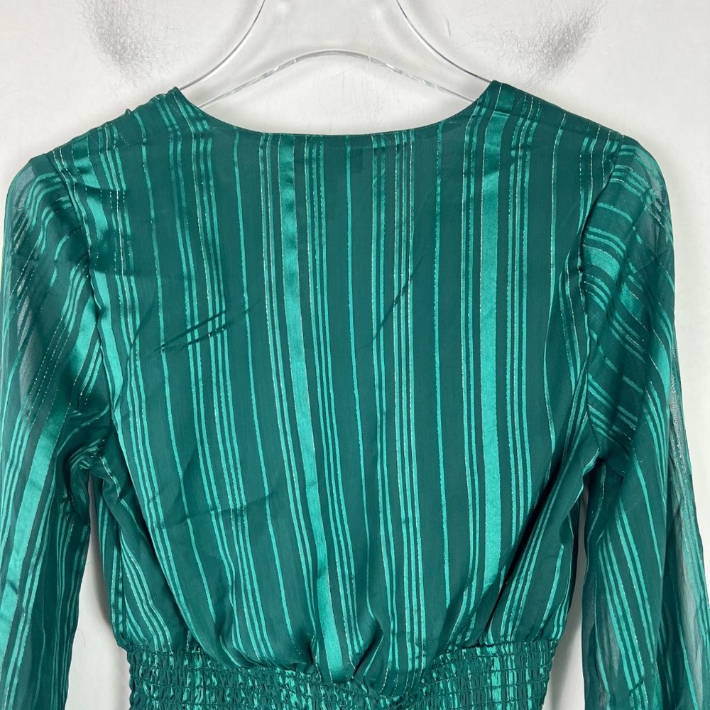 NWOT Japna Long Sleeve Striped Metallic Surplice Top Green Size XS NEW - Picture 9 of 11